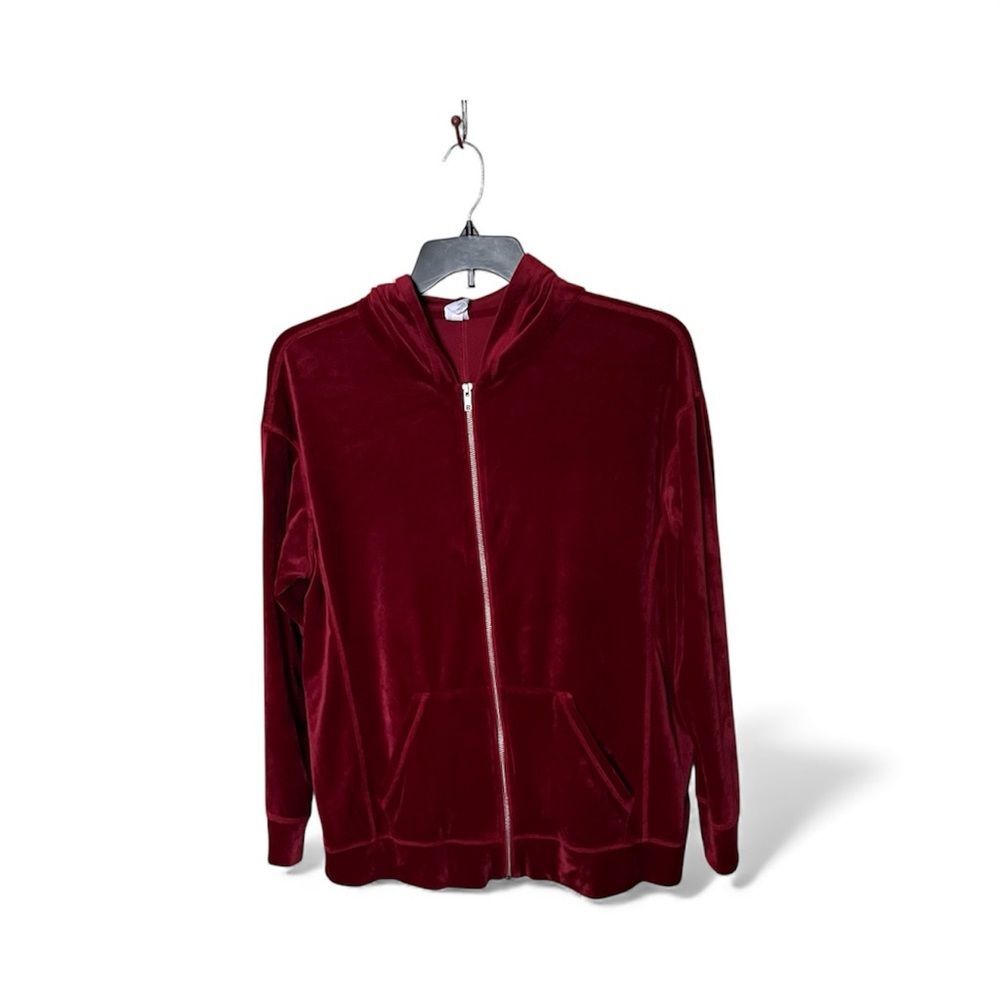 LIVI Lane Bryant Deep Red Velour Zip Front Hooded Jacket Sweatshirt Size 14/16